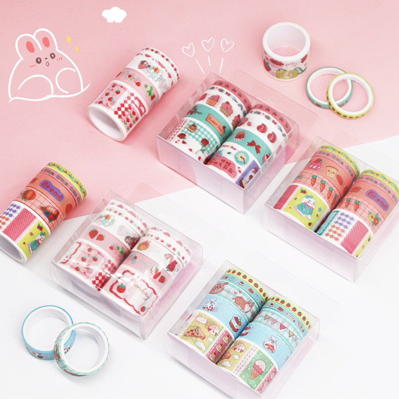 Set 10 Cuộn Băng Dính Washi nhiều kích thước họa tiết ngộ nghĩnh đáng yêu dùng Trang Trí nhật ký/DIY