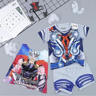 Bộ quần áo siêu nhân thần sấm Thor kèm áo choàng và mặt nạ - Đồ hoá trang siêu nhân tay ngắn TN110