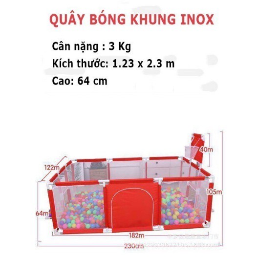 [Chuyên sỉ] Quây bóng, Lều bóng chữ nhật khung inox có rổ (tặng kèm 10-15 bóng)