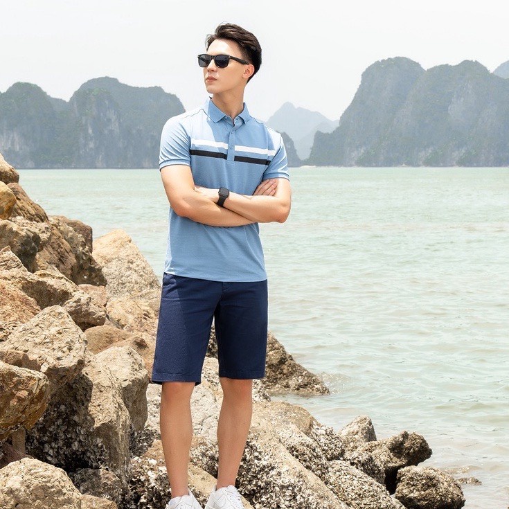 Áo Polo Nam Vải Mắt Chim In Vạch Ngực Phối Màu APM5231