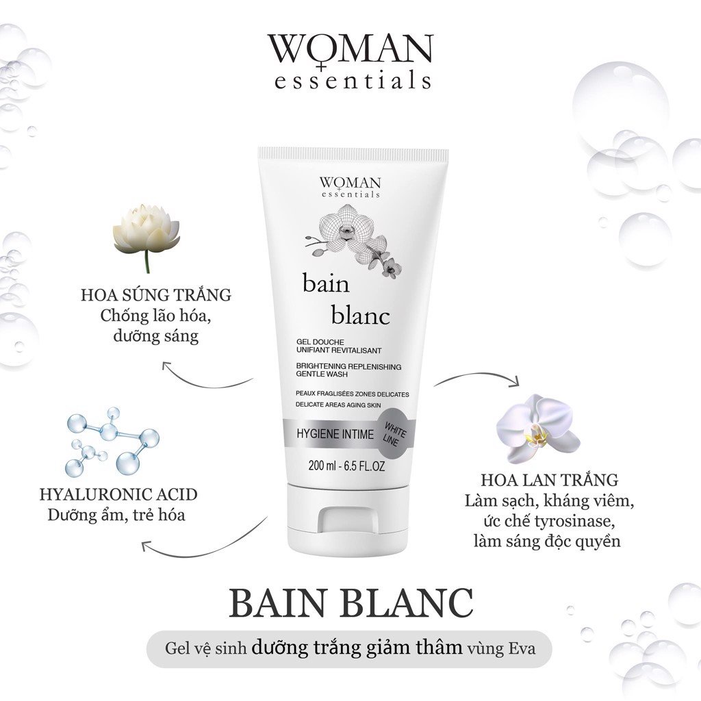 Gel vệ sinh vùng kín Bain Blanc Woman Essentials - Dưỡng trắng giảm thâm 200ml