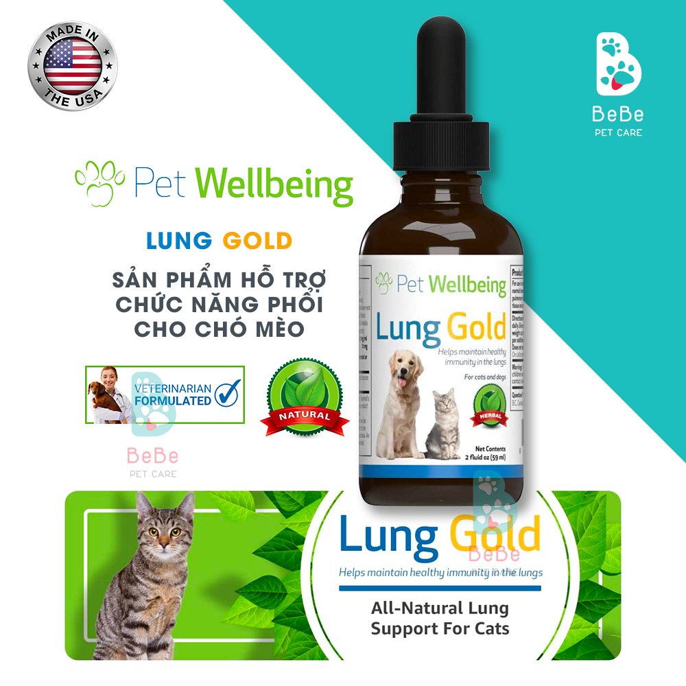 PET WELLBEING Lung Gold - Sản Phẩm Hỗ Trợ Chức Năng Phổi Cho Chó Mèo - Nhập Khẩu Từ Mỹ