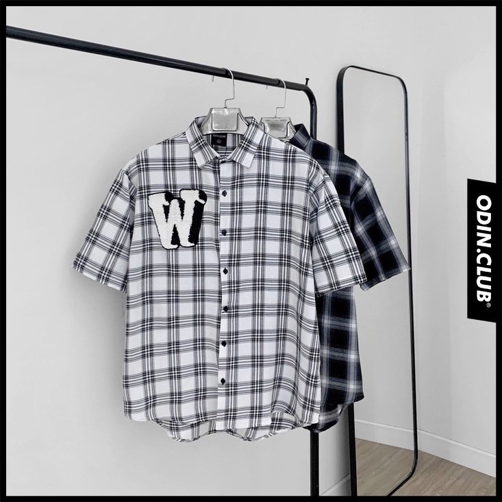 ÁO SƠMI CỘC TAY CARO W, ÁO SƠMI NGẮN TAY THÊU CHỮ W ODIN, LOCAL BRAND ODIN CLUB