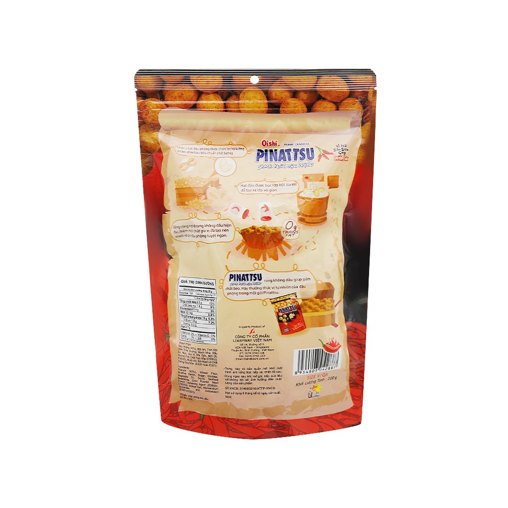 Snack nhân đậu phộng vị hải sản siêu cay Pinattsu Oishi gói 200g