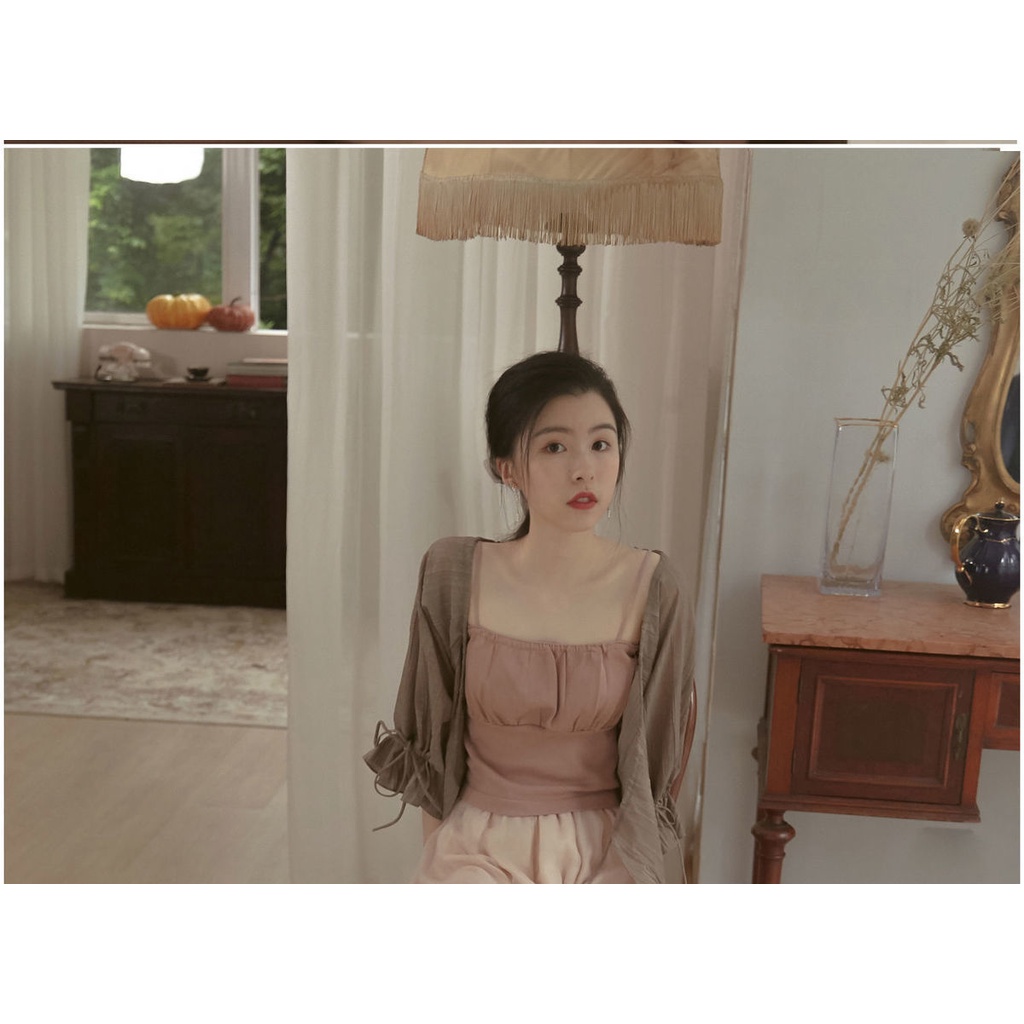 M &amp; E Set Áo Sơ Mi Voan Chống Nắng + Váy Yếm + Quần Ống Rộng Phong Cách Cổ Điển Dễ Phối Đồ Mùa Hè Cho Nữ