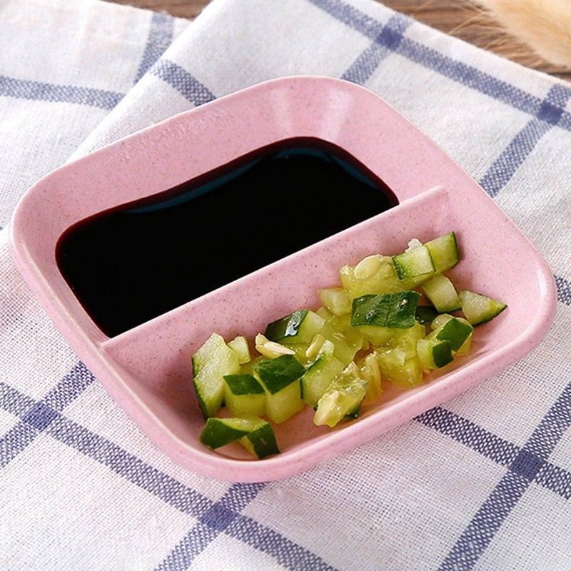 1 Pc Polychromatic Square Double Lattice Wheat Straw Snack Plate Seasoning Dish
