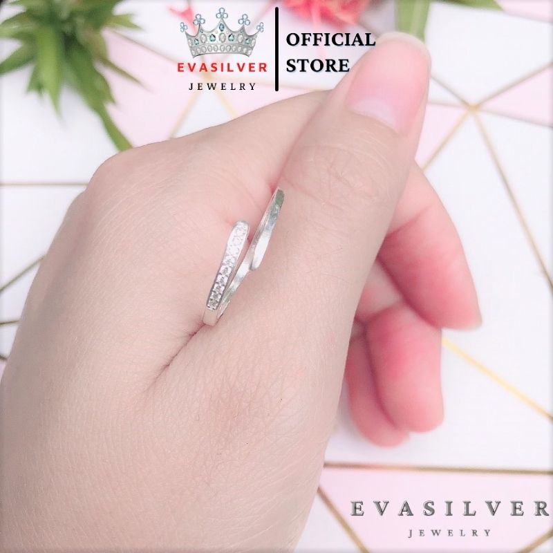 Nhẫn bạc nữ dạng hở đính đá 1 bên NH001 -Chất liệu bạc ta trang sức Bạc Evasilver