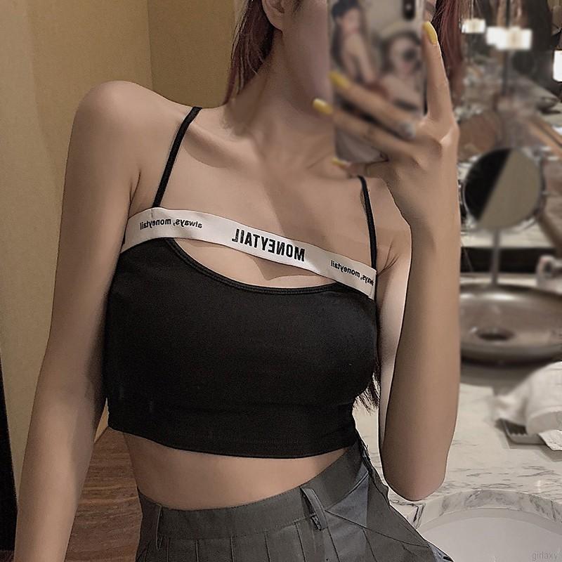 Áo Croptop Hai Dây In Chữ Phong Cách Hàn Quốc Cho Nữ