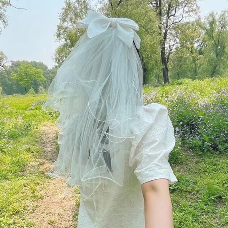 Mạng Che Mặt 2 Tầng Bằng Vải Tuyn Kèm Lược Đơn Giản Cho Cô Dâu