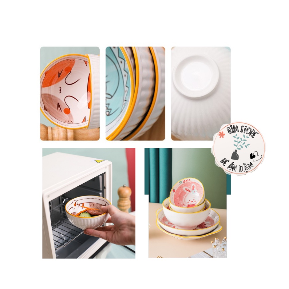 Chén sứ ăn dặm cho bé, bát sứ ăn cơm họa tiết con vật dễ thương cao cấp BÌN STORE