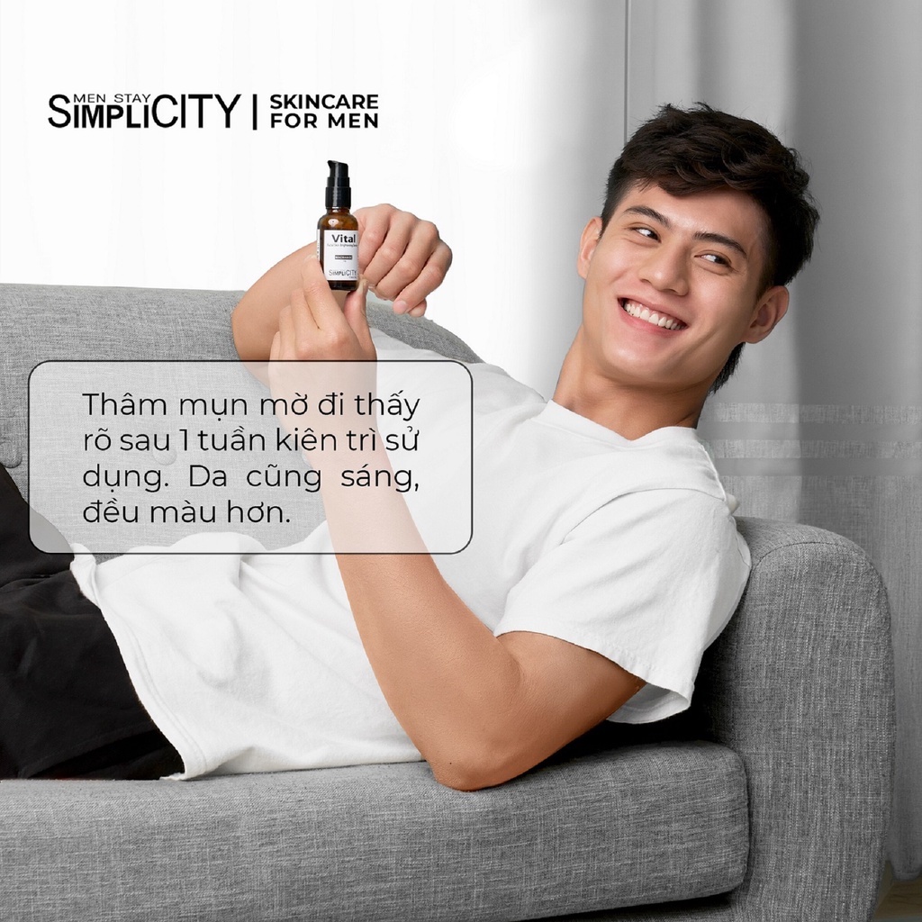 Serum sáng da mờ thâm cho nam Men Stay Simplicity Vital Facial Skin Brightening 30ml với Niacinamide 5%
