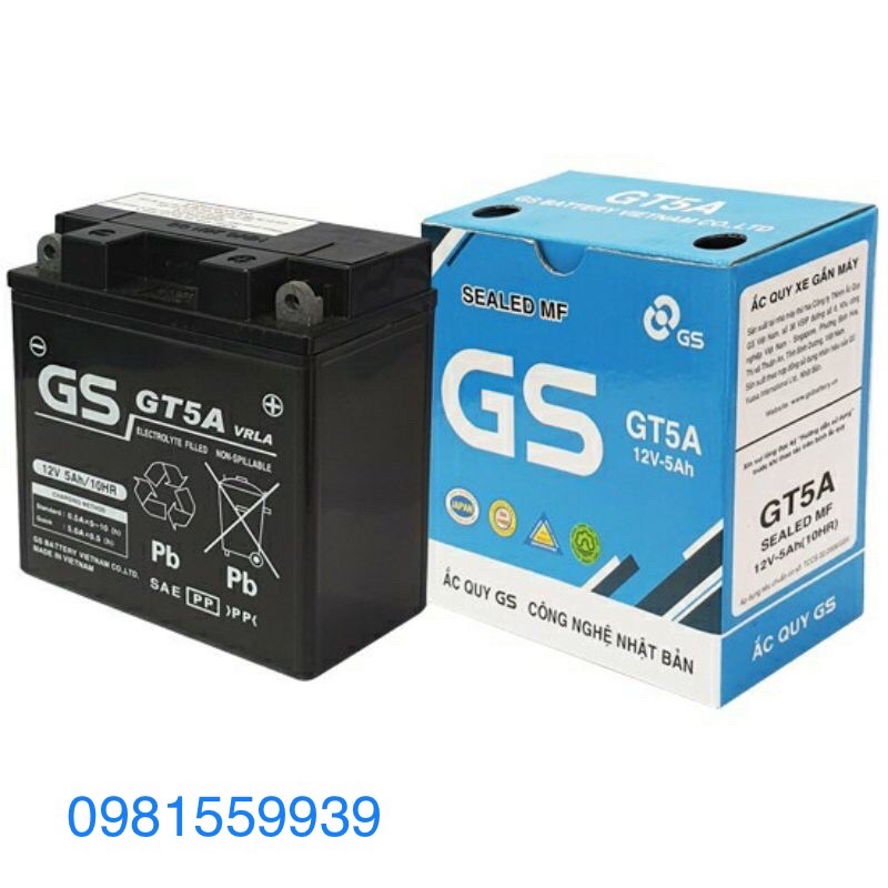 Ắc quy khô GS mới 100% chính hãng 12v-5Ah GT5A (bình xanh cao)