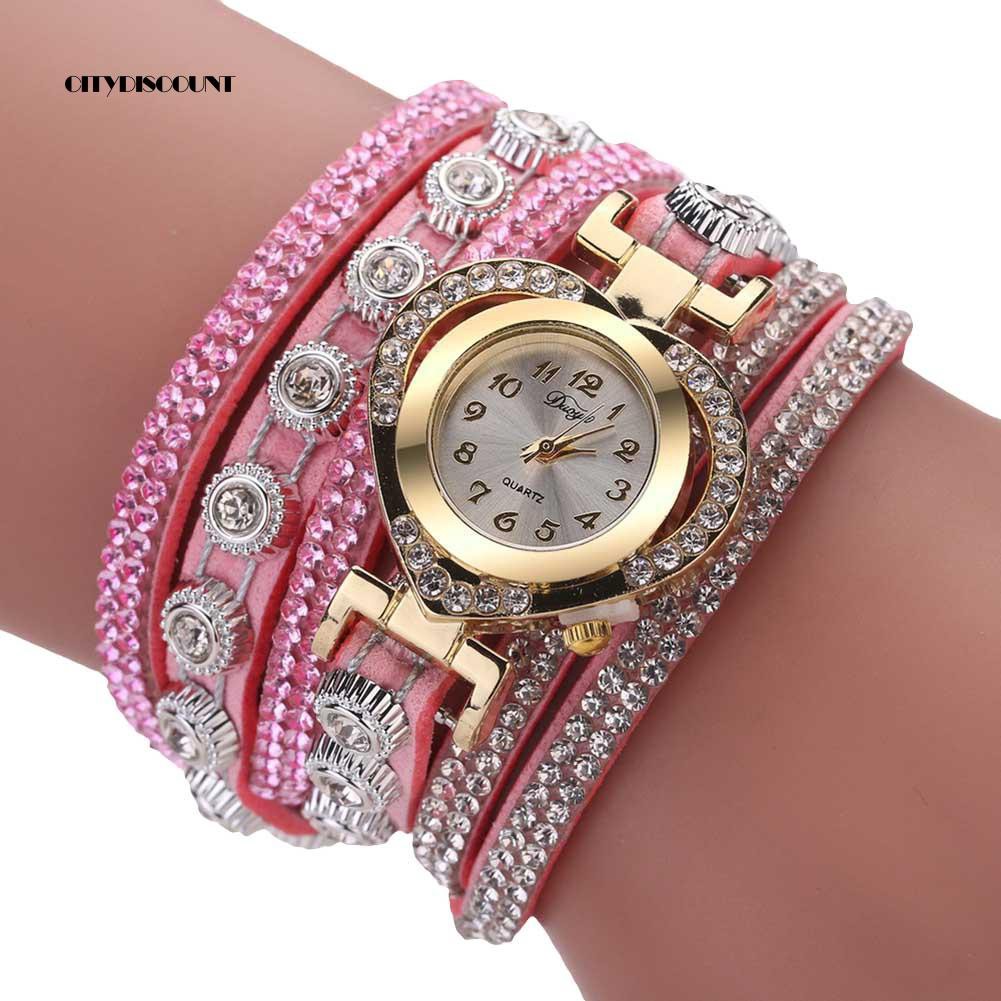 Đồng hồ analog máy quartz nữ nhiều dây mặt đính hột xoàn | BigBuy360 - bigbuy360.vn