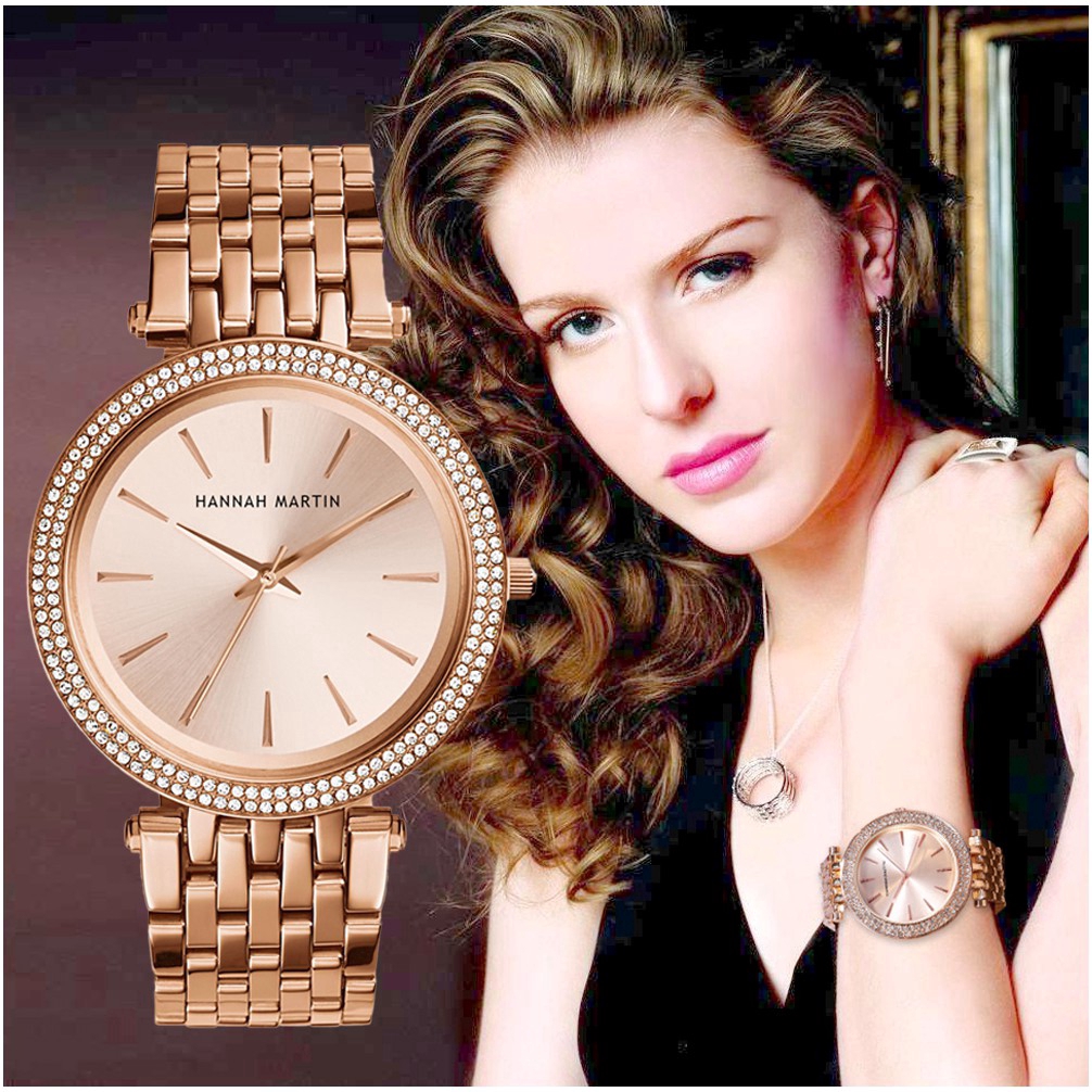 Đồng hồ nữ Hannah Martin 100% Original Women's Watches Fashion Thép Không Gỉ Hàng Cao Cấp Analog Quartz Stainless steel Strap mesh Girl Leather Watch COD Chronograph Aktif ladies Wrist watches Ready Stock Holiday Gift Birthday gifts 1185N