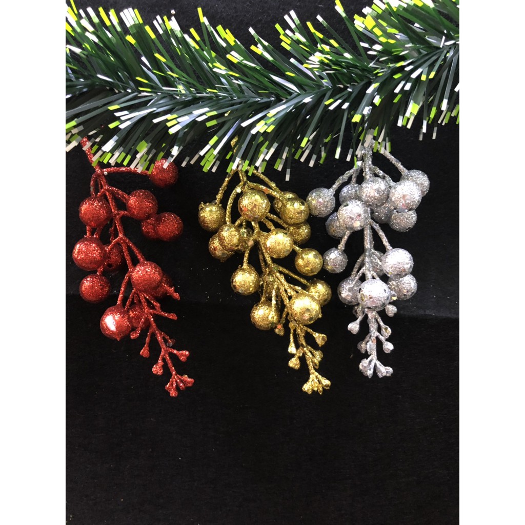 [HCM] NOEL - BỊCH 10 NHÁNH -TRÁI CHERRY KIM TUYẾN TRANG TRÍ NOEL | 10 cành quả cherry phủ kim tuyến