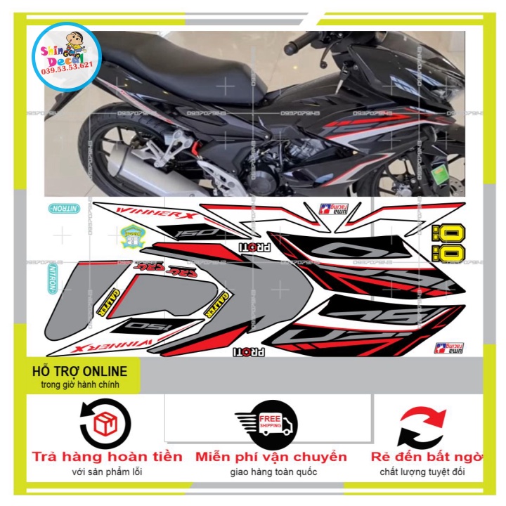 TEM XE WINNER X MẪU ZIN XÁM ĐỎ ĐEN -- SHIN DECAL 2