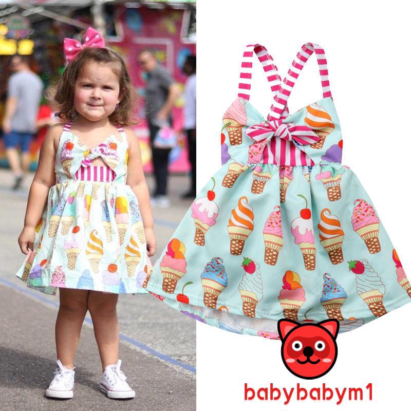 S♆-Kids Baby Girls Strap Summer  Printed Dress