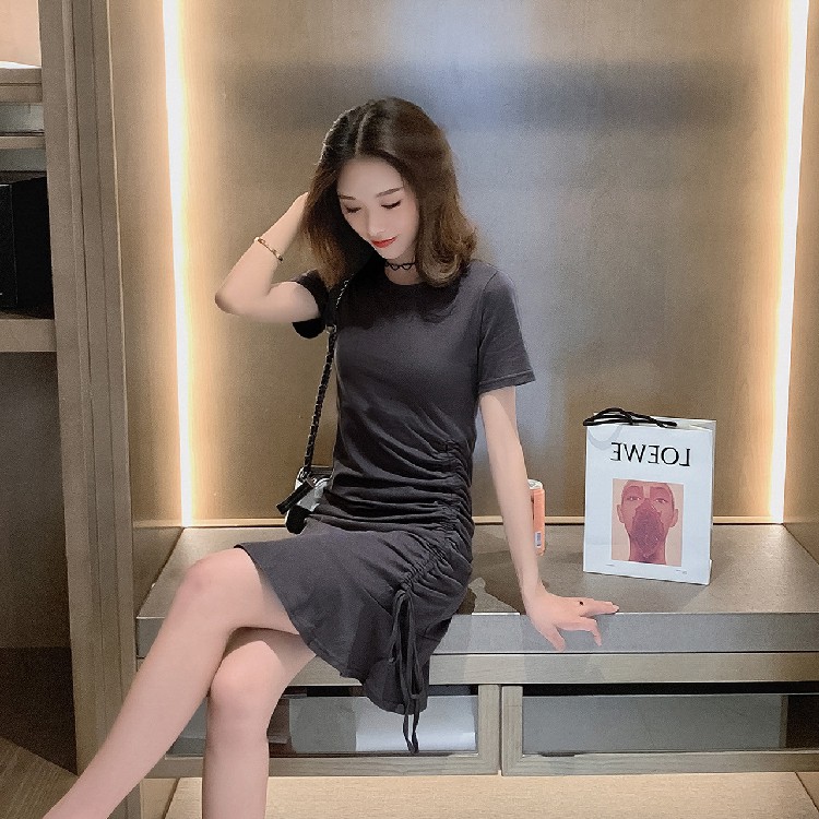 Đầm Midi Tay Ngắn Màu Trơn Phong Cách Hàn Quốc | BigBuy360 - bigbuy360.vn
