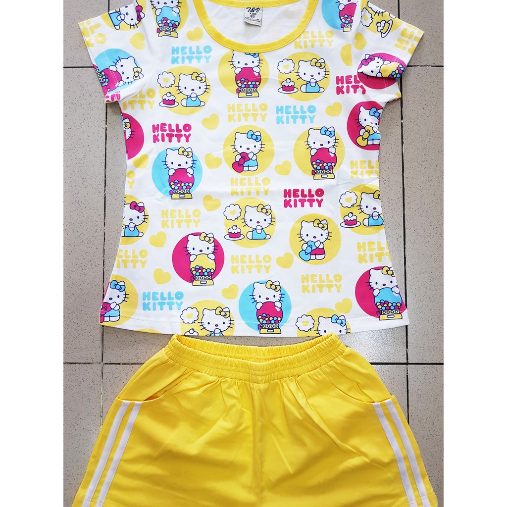 Bộ thun cotton bé gái in mèo hello kitty cho bé đi học