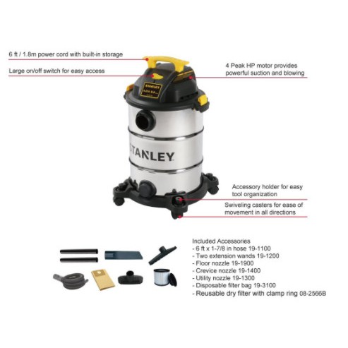 Máy Hút Bụi Công Nghiệp Hút Khô Và Ướt USA Stanley SL19117/SL19417-8A - 30 l