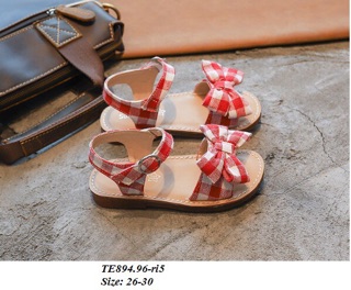 Sandal nơ ca-rô đỏ bé gái