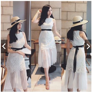 Đầm ren đuôi cá thắt nơ eo