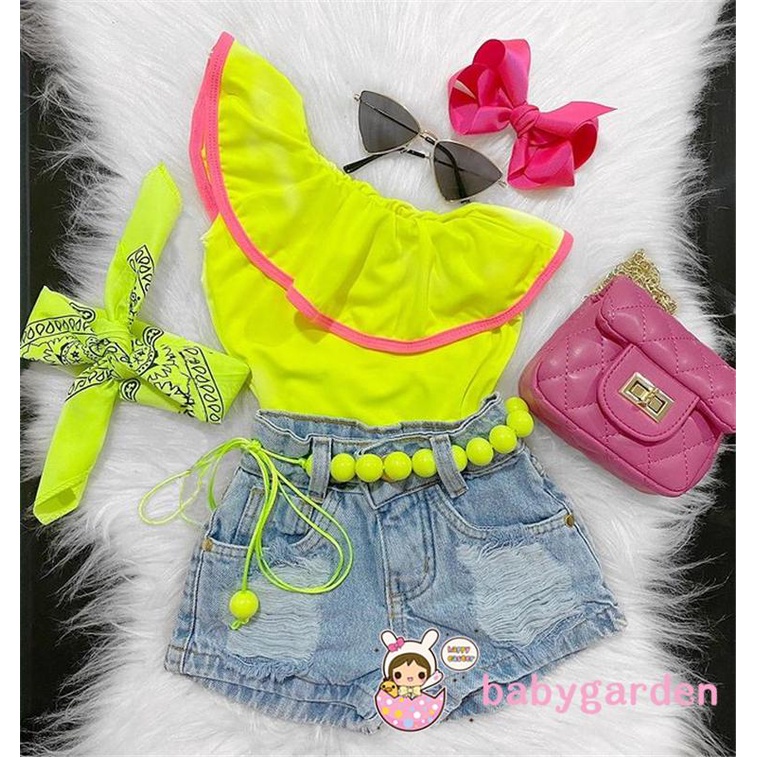 Set Áo Thun + Quần Short Jeans + Băng Đô Cho Bé Gái 1-6 Tuổi