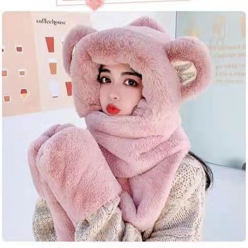 Mũ, Khăn Choàng, Găng Tay Giữ Ấm Hình Gấu Giữ Ấm Cho Nữ.