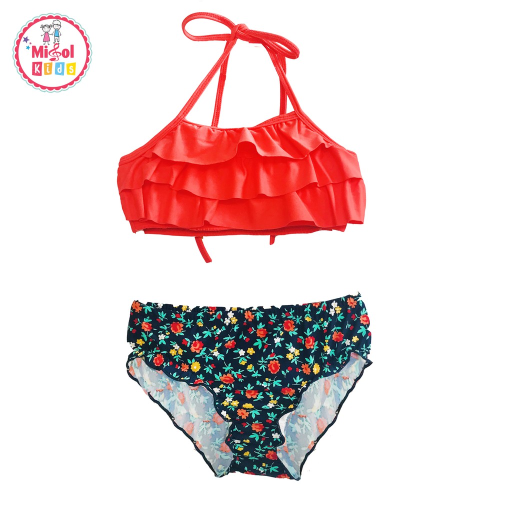 Đồ bơi cho bé gái đồ bơi bé gái 2 mảnh cam phối quần hoa xanh siêu nổi bật size từ 9kg-23kg - Misolkids by huong274