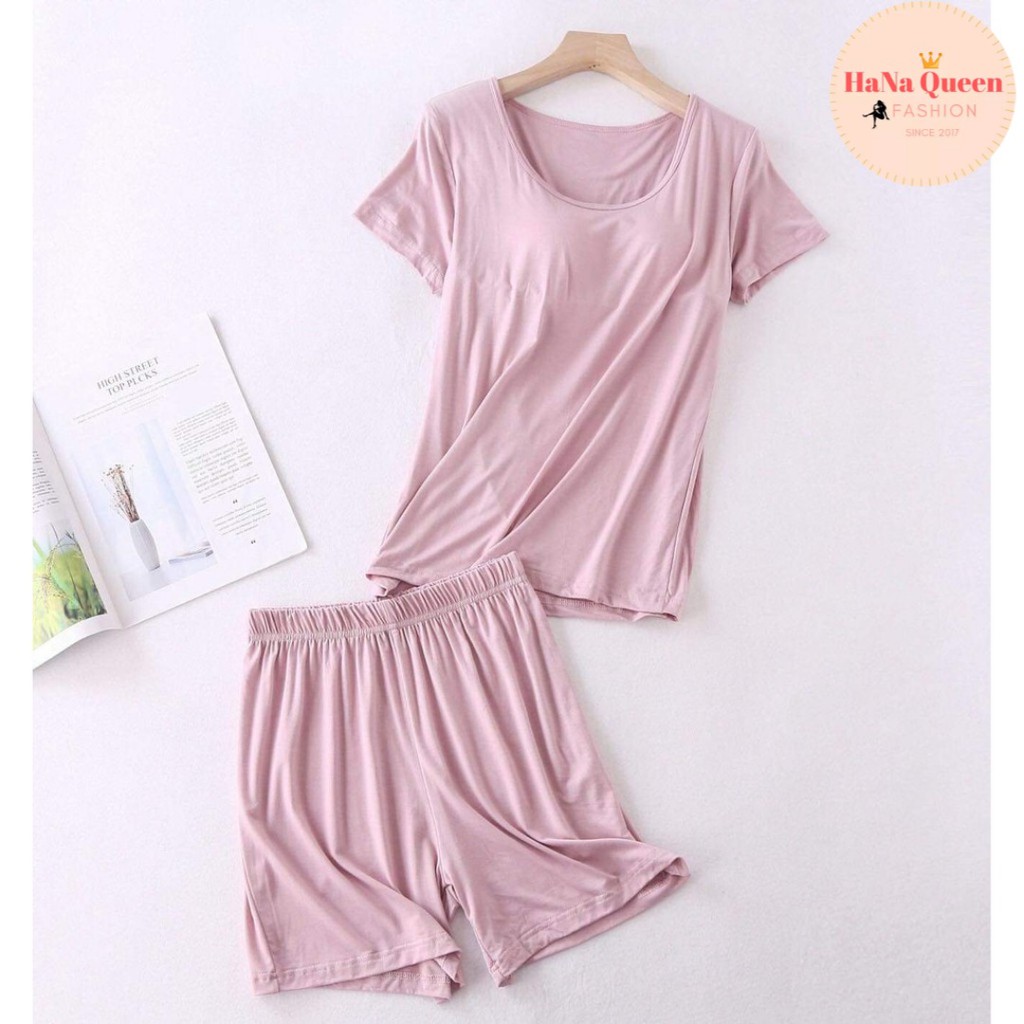 [Sẵn Hàng] Bộ đồ mặc nhà kèm áo ngực chất cotton siêu mềm mịn