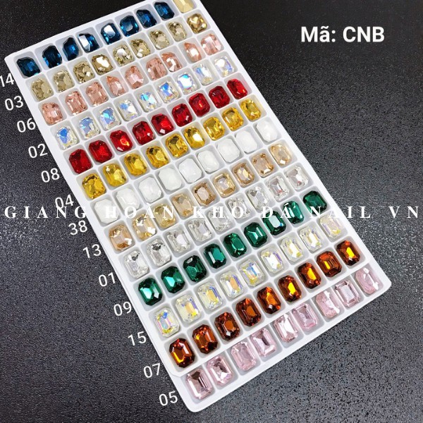 Túi 10 Viên Đá khối Nail Hình Chữ Nhật Bo Chân Vàng Trang Trí Móng ANGELICA CNB