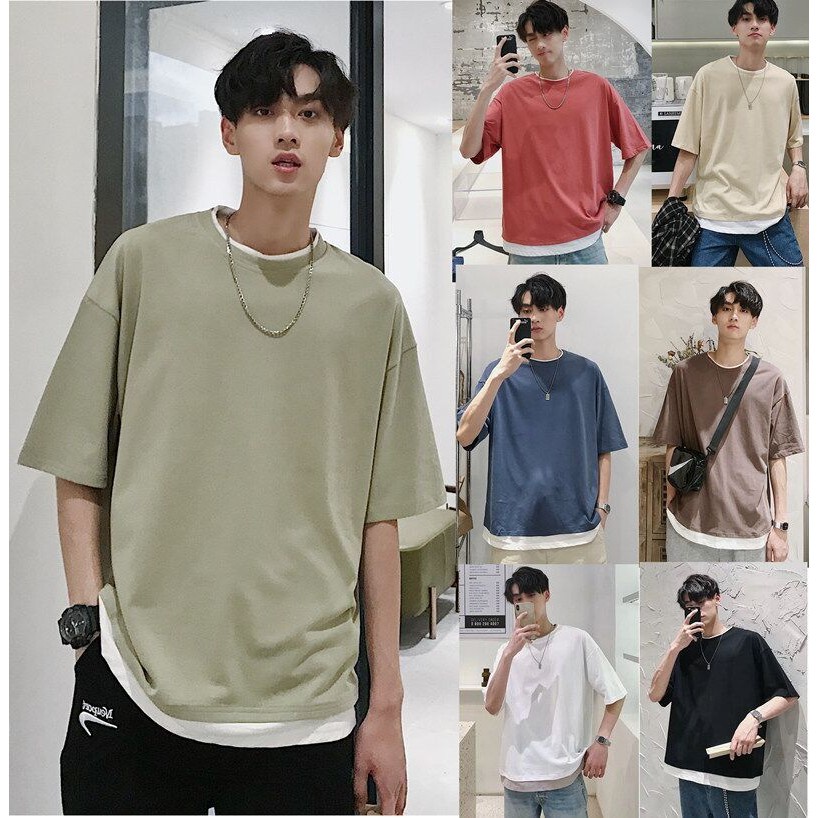 Áo thun nam tay lỡ basic, áo thun trơn TAY LỠ màu trắng - đen basic FEENY STORE