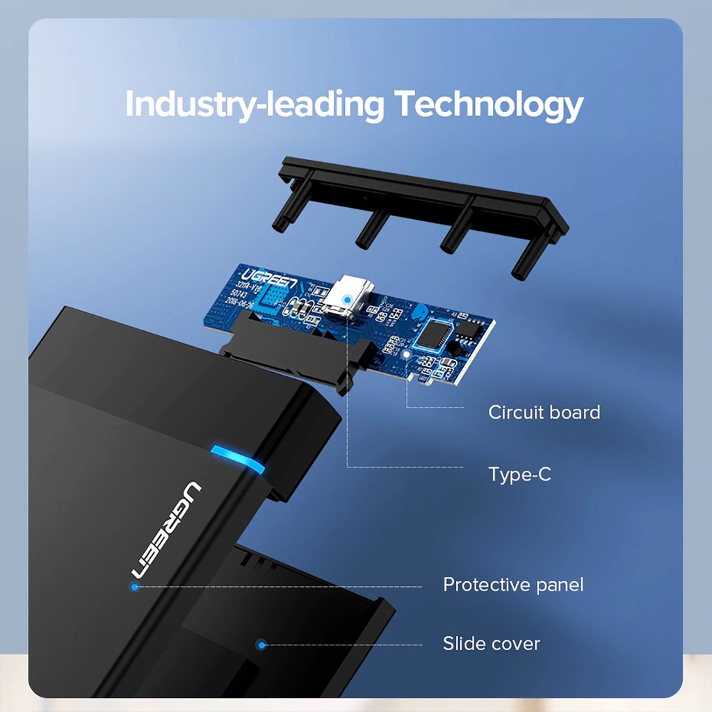 Đầu Đọc Ổ Cứng SATA 2.5"/3.5" Cổng USB Type C cao cấp UGREEN US221- 6Gbps