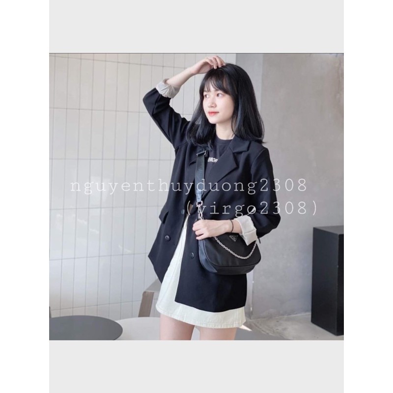 [Ảnh thật/Video]Áo blazer 2 lớp màu đen phong cách Ulzzang/Áo vest nắp túi