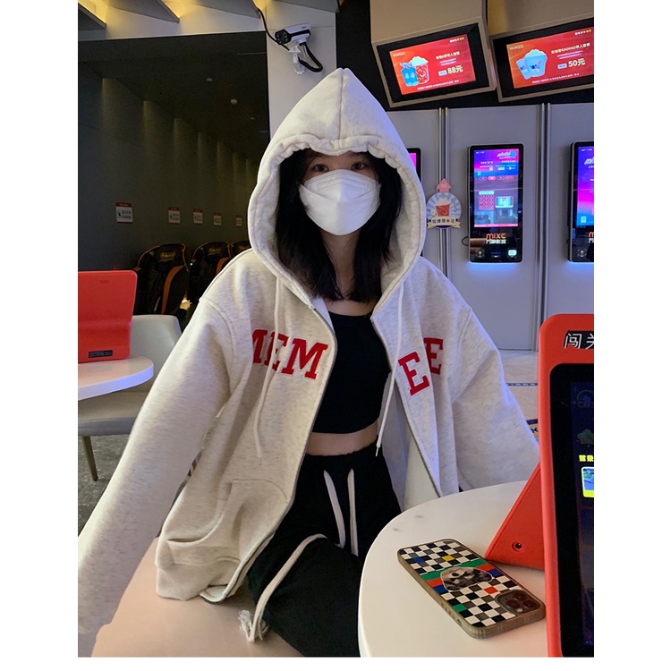 Áo Khoác Hoodie Thêu Chữ Mới Cho Nữ