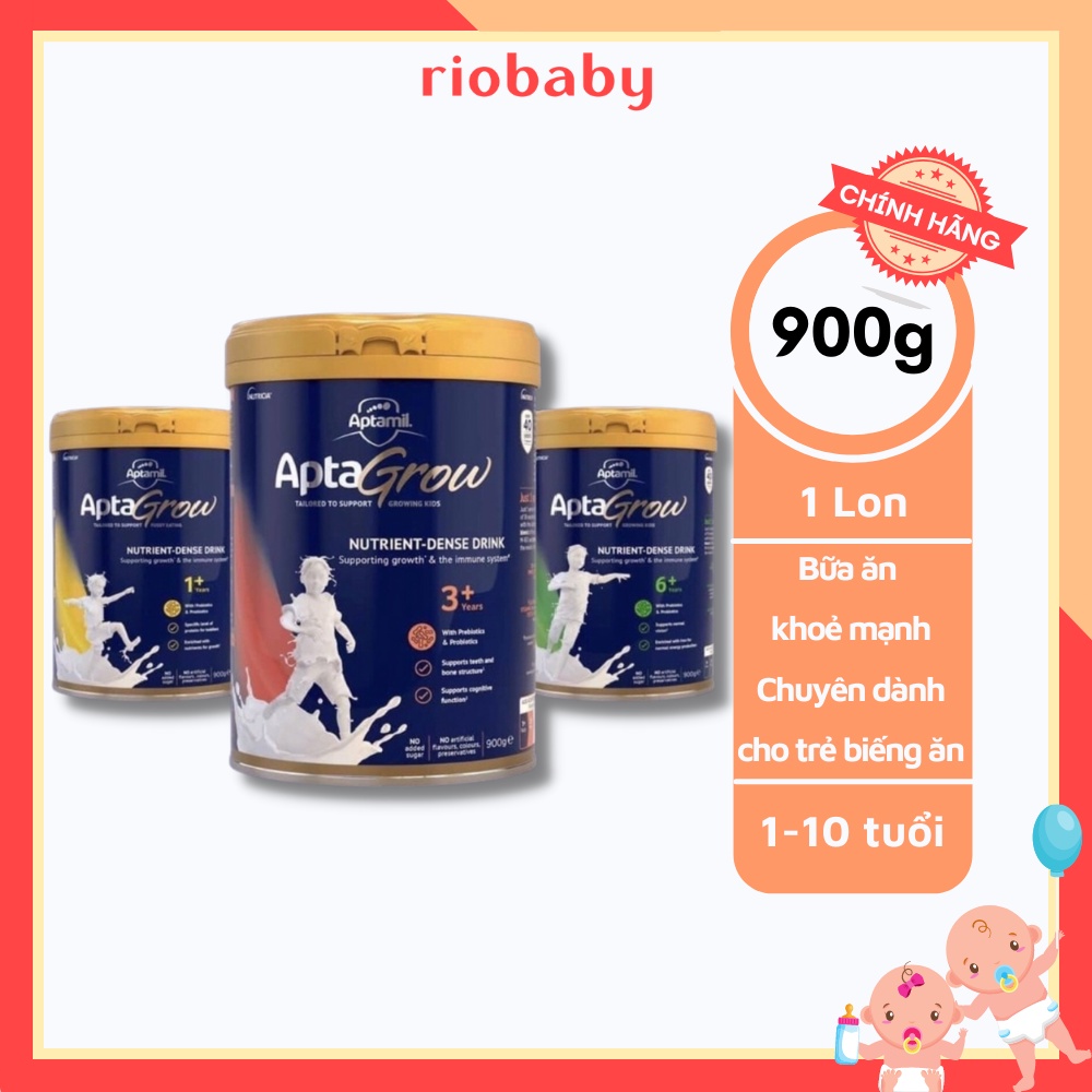 Sữa Aptamil Apta Grow 1+, 3+, 6+ Úc hộp 900g, chuẩn Pallet Air - Riobaby