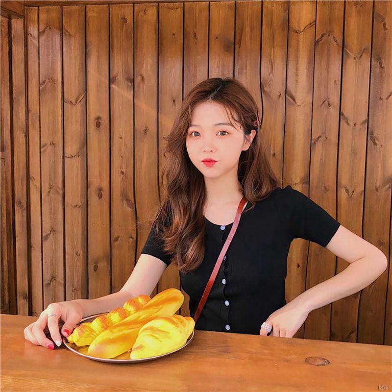 Áo thun len lưng cao tay ngắn cổ vuông