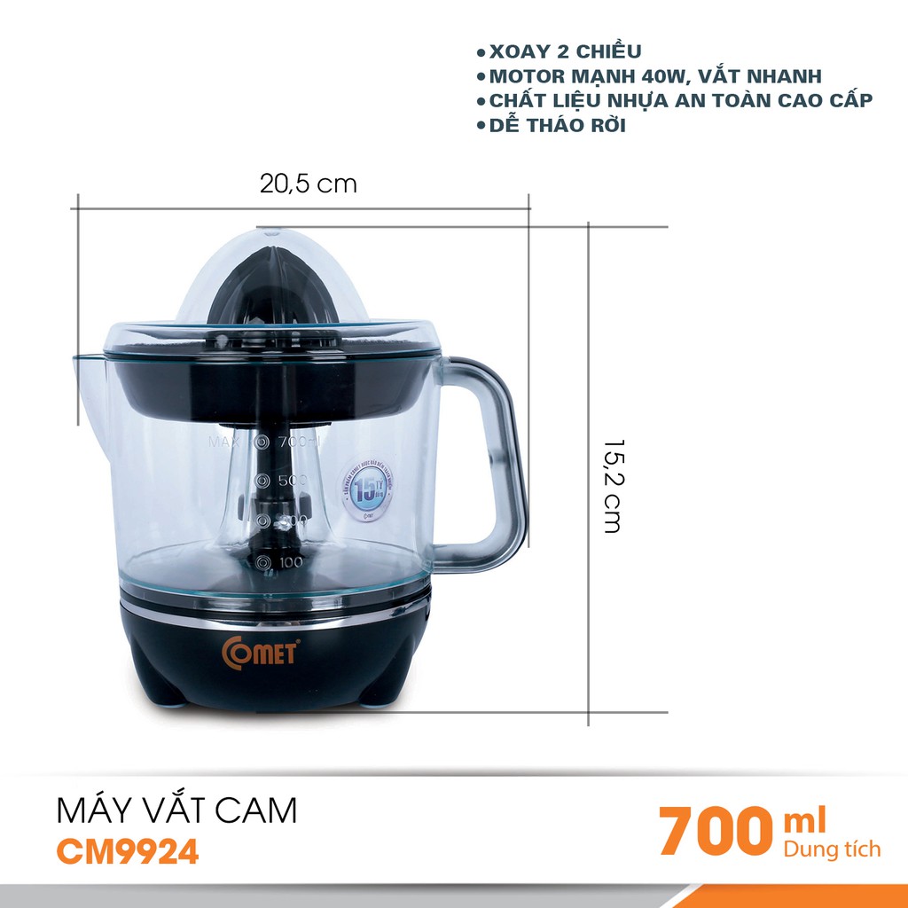 [Mã ELHA22 giảm 6% đơn 300K] Máy vắt cam COMET - CM9924 - 0.7L