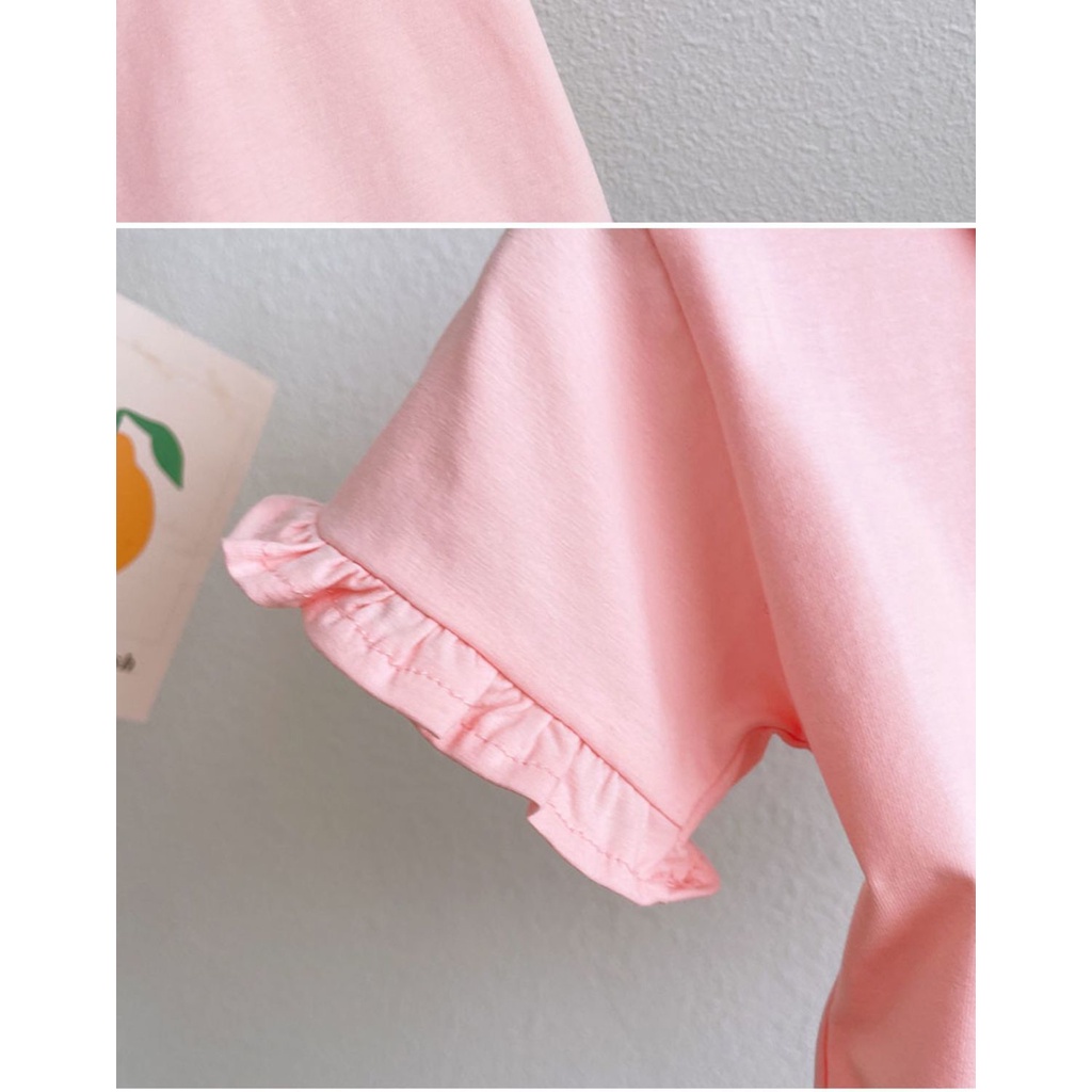 Áo Thun polo Cotton Tay Ngắn Cổ Bẻ Phối Ren Họa Tiết Hoạt Hình Phong Cách Hàn Nhật Thời Trang Cho Bé Gái