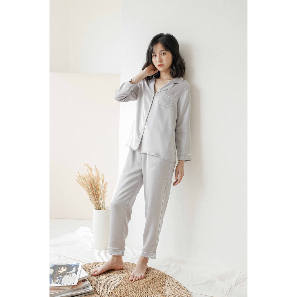 Bộ đồ ngủ Pijama chất lụa cao cấp Momojama dài tay quần dài size từ 40 - 70kg M1920