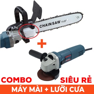 Combo máy mài và lưỡi cưa - combo máy mài góc, máy cắt cầm tay bosch 670w và lưỡi cưa xích chain saw gắn máy mài