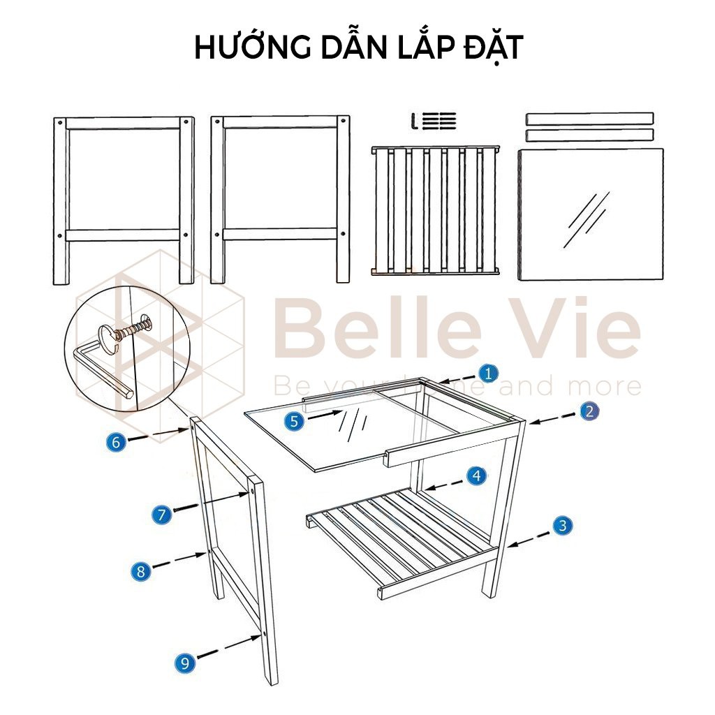 Kệ Đầu Giường BELLEVIE Tab Đầu Giường, Kệ Gỗ Khung Gỗ Mặt Kính 2 Tầng Mặt Kính Cường Lực - KDG MK