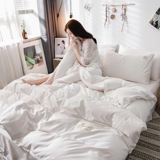 Bộ chăn ga gối cotton tici trắng