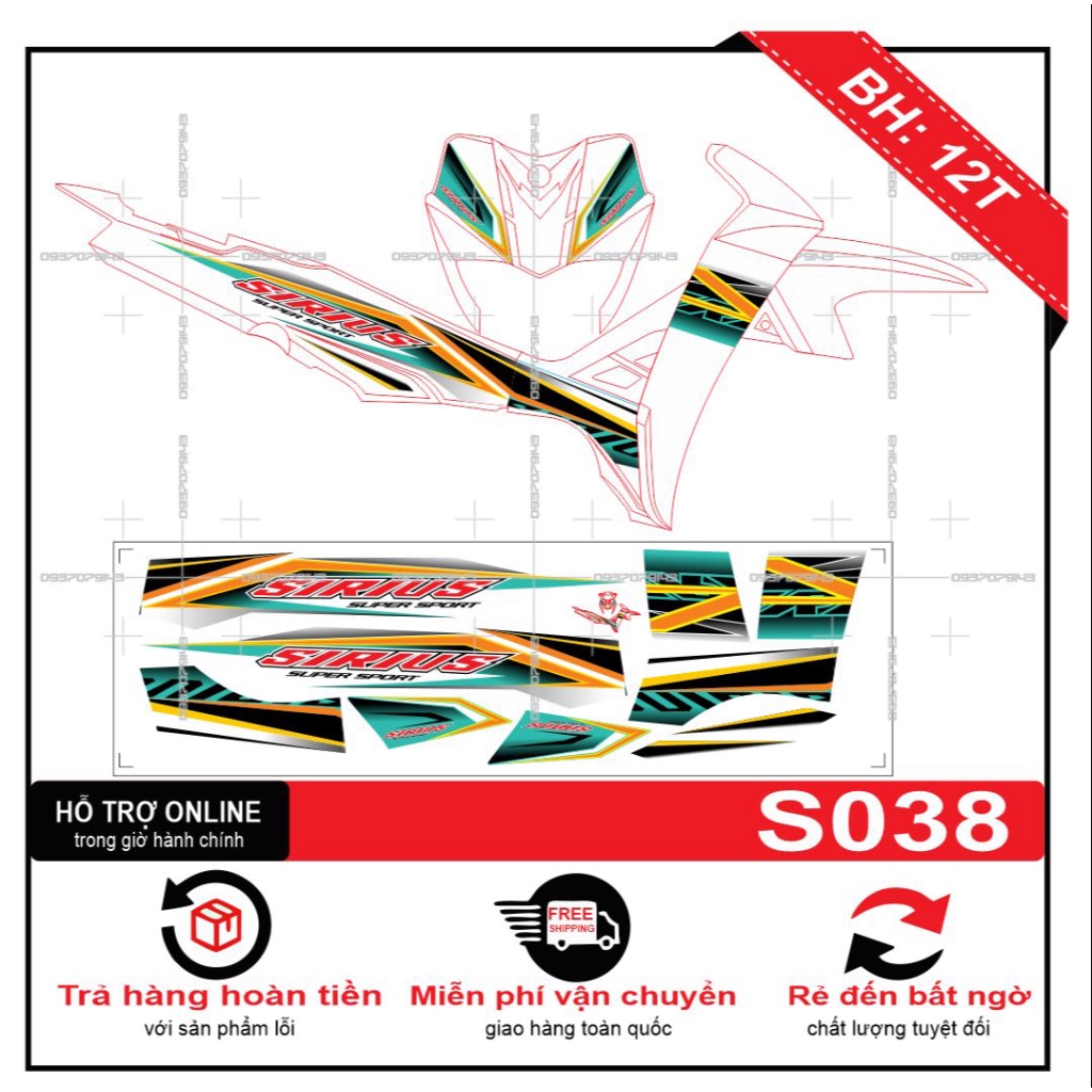 Tem rời sirius dán xe trắng S038 -- SHIN DECAL 2