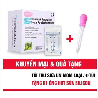 Hộp túi trữ sữa unimom Compact 30 túi - Tặng 01 ống bón sữa silicon