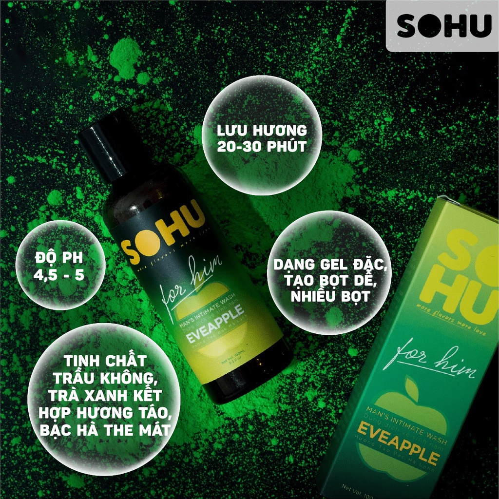 Dung dịch vệ sinh nam SOHU hương táo bạc hà the mát khử mùi tự nhiên lành tính chai 100ml
