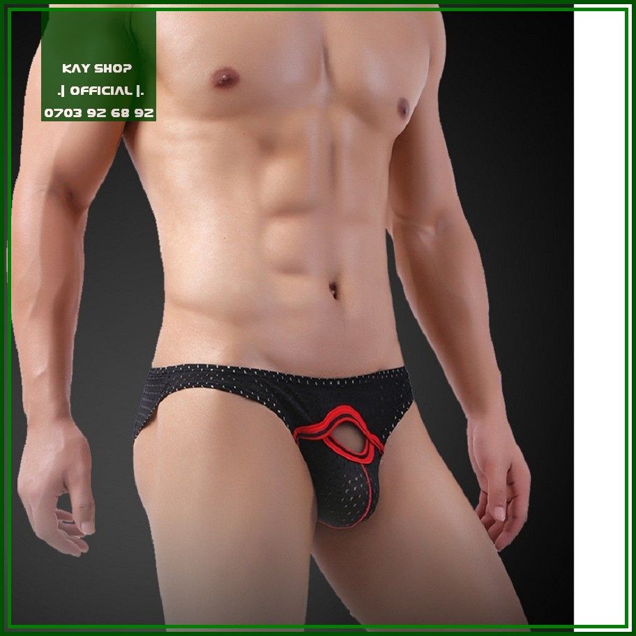 Quần lót nam tam giác thun cotton đục lỗ thông hơi mát cutout độc đáo - Quần sịp nam tôn mông gợi cảm quyến rũ
