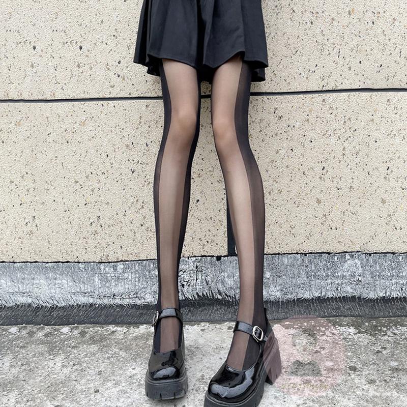 Dre-quần Tất Màu Đen Mỏng Nhẹ In Hình Trái Tim/Ngựa Một Màu Cho Nữ