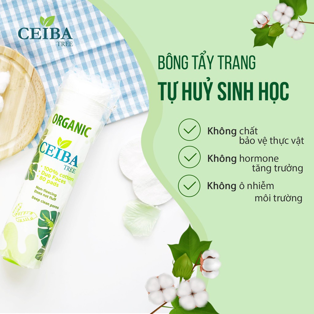 Bông Tẩy Trang Organic Pháp 100% Chất Liệu Cotton Ceiba Tree (80/120/150 Miếng)