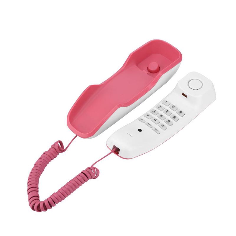 Điện thoại bàn treo tường có chức năng dừng cuộc gọi/tắt âm/quay số lại màu hồng